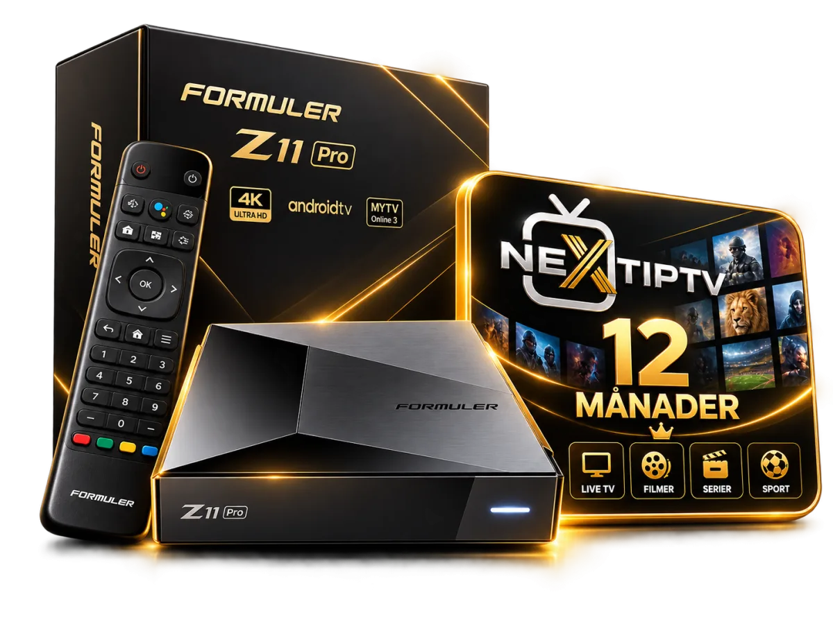 Formuler Z11 Pro med fjärrkontroll och IPTV Next-förpackningen för 12 månader