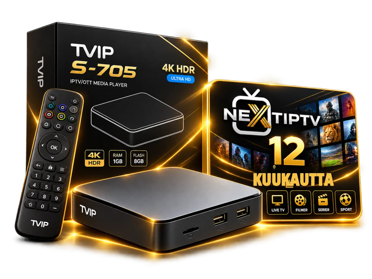 TViP S.705, kaukosäädin ja IPTV Next -pakkaus 12 kuukaudeksi